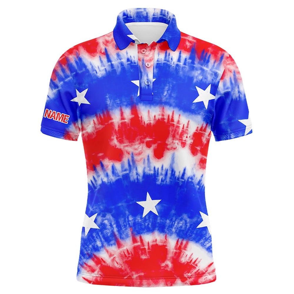 Red, White And Blue Tie Dye American Flag Men’s Golf Polo Shirts Custom Team Patriotic Golf Shirt, Golf Polo Shirt, Golf Shirts