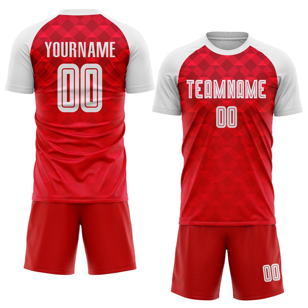 Red White Away Sublimation Soccer Uniform Jersey, Custom Team Soccer Jersey Shirt