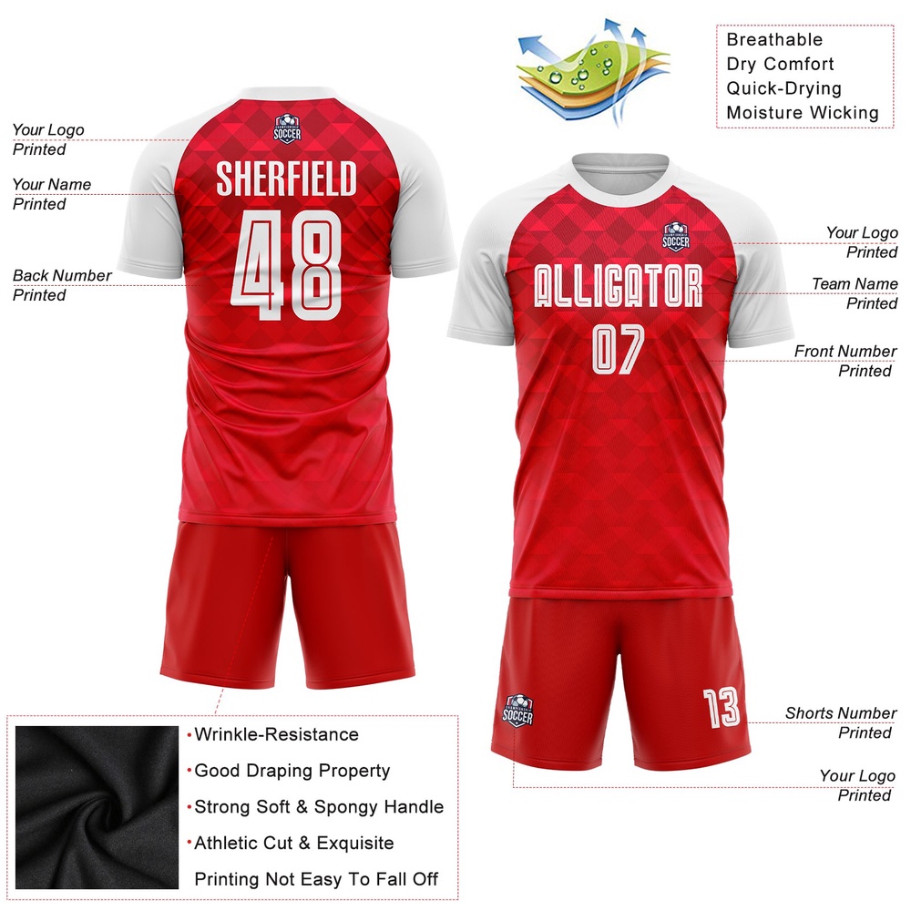 Red White Away Sublimation Soccer Uniform Jersey, Custom Team Soccer Jersey Shirt