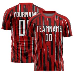 Red White Black Pinstripe Sublimation Soccer Uniform&hellip;
