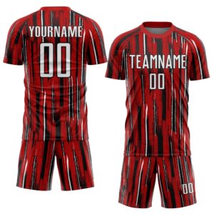 Red White Black Pinstripe Sublimation Soccer Uniform&hellip;