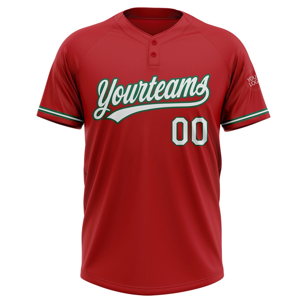Red White Kelly Green Two Button Unisex Softball Jersey, Custom Team Softball Jersey