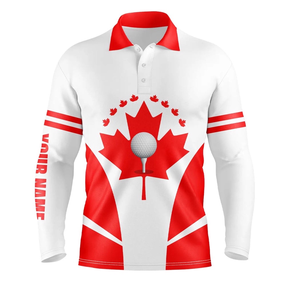 Red White Men’s Golf Polo Shirts Canadian Flag Patriotic Golf Balls Shirts For Men, Men’s Golf Top, Golf Polo Shirt, Golf Shirts
