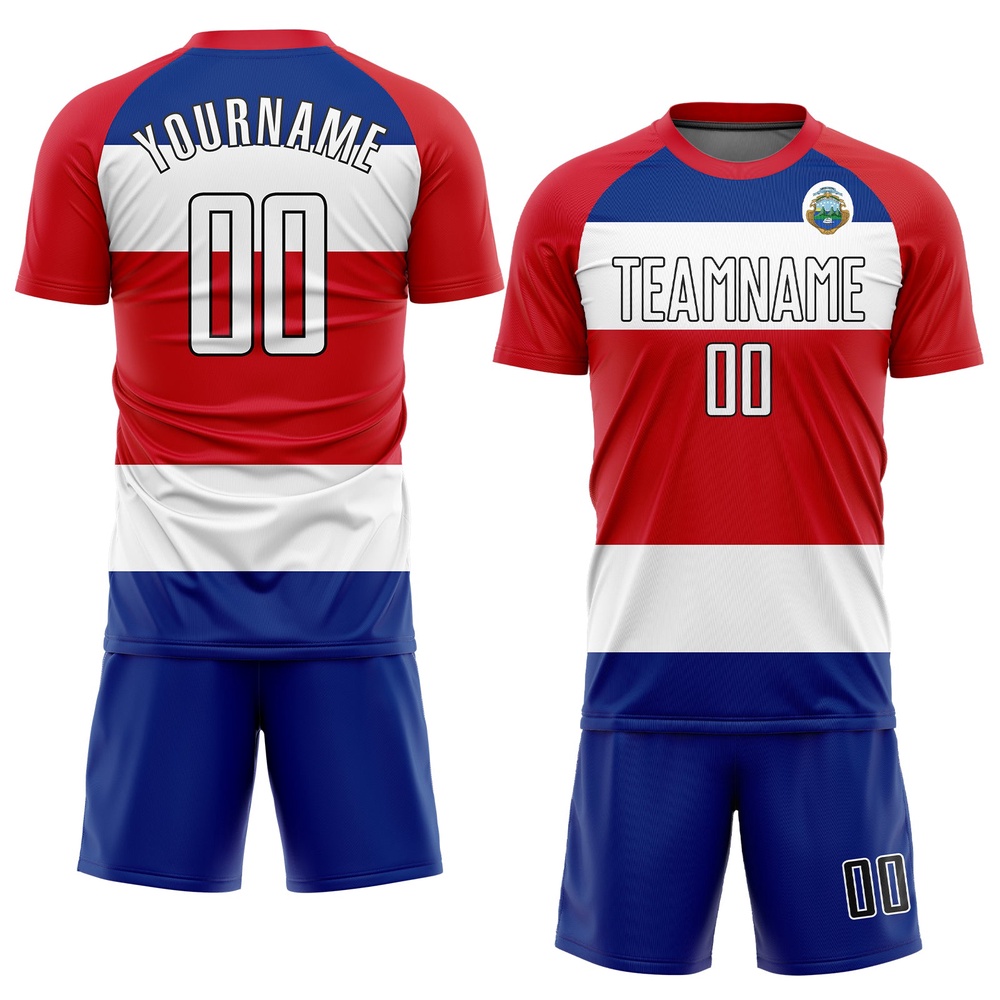 Red White Royal Black Sublimation Costa Rican Flag Soccer Uniform Jersey, Custom Team Soccer Jersey Shirt
