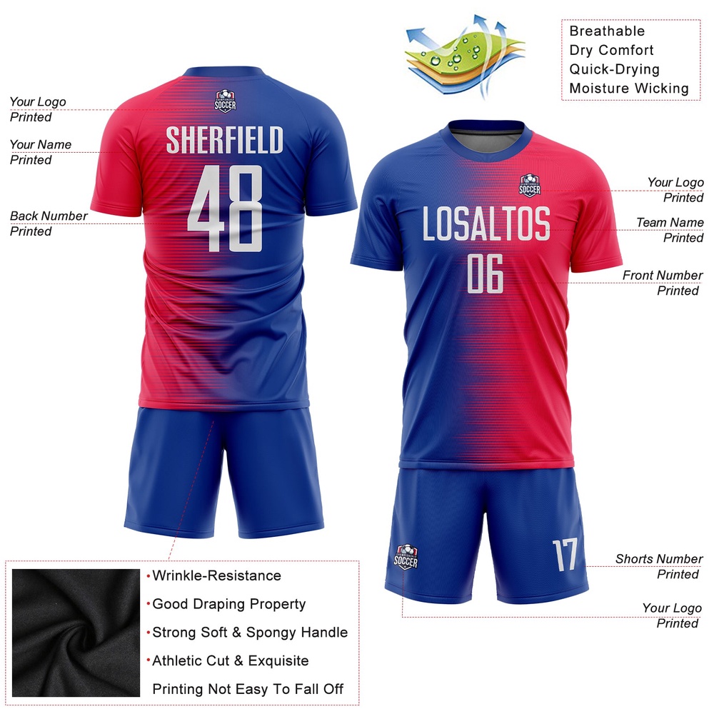 Red White Royal Sublimation Soccer Uniform Jersey, Custom Team Soccer Jersey Shirt