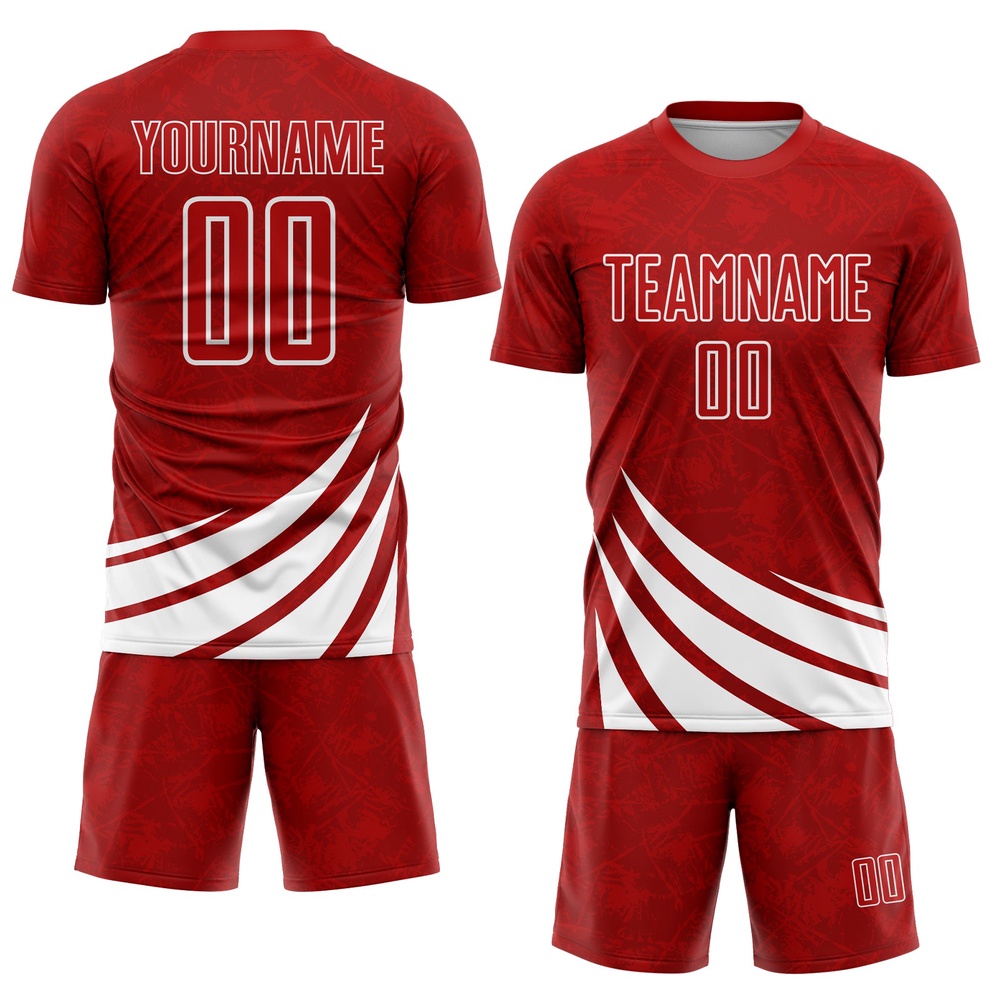 Red White Wind Shapes Sublimation Soccer Uniform Jersey, Custom Team Soccer Jersey Shirt