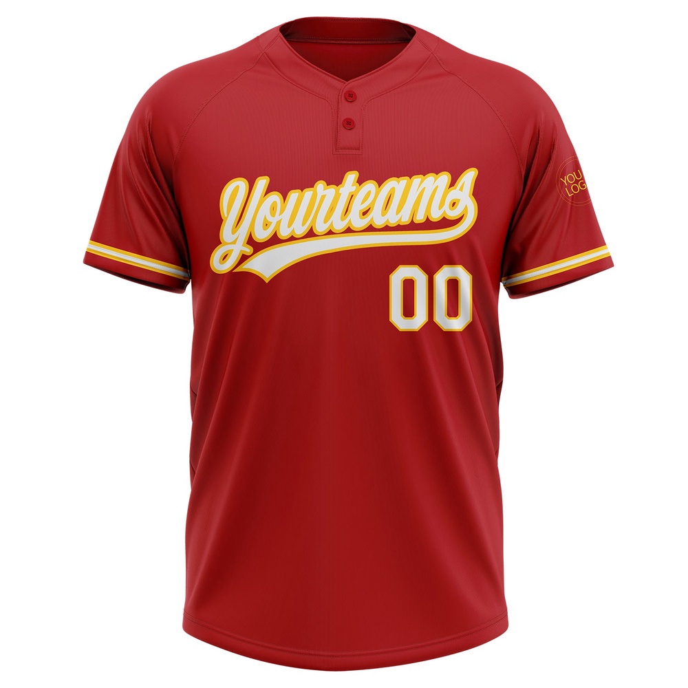 Red White Yellow Two Button Unisex Softball Jersey, Custom Team Softball Jersey