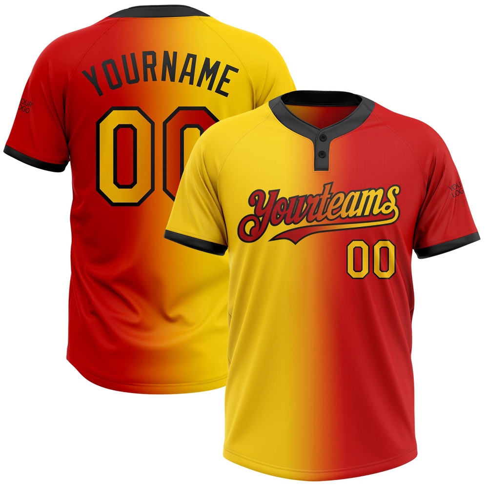 Red Yellow Black Gradient Fashion Two Button Unisex Softball Jersey, Custom Team Softball Jersey