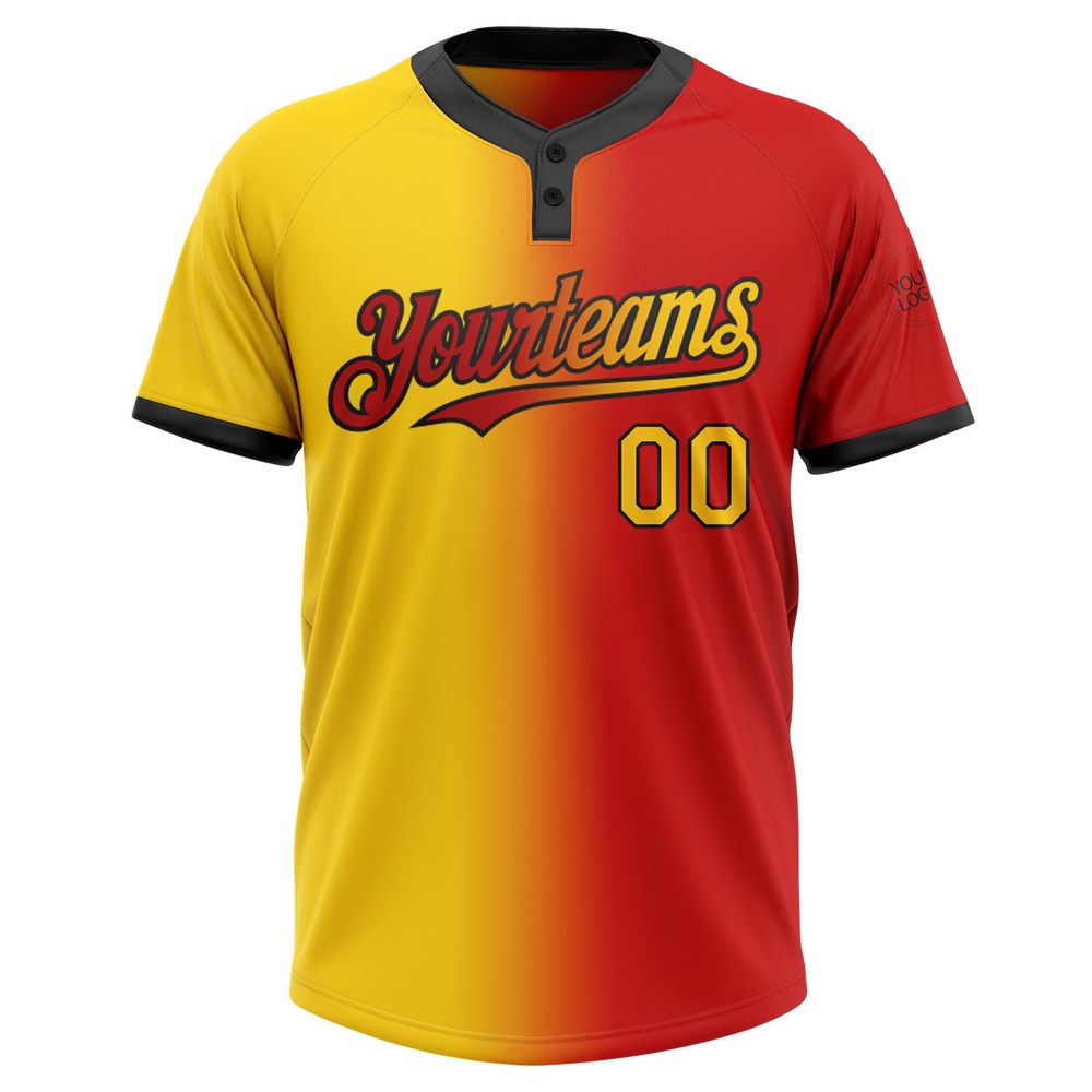Red Yellow Black Gradient Fashion Two Button Unisex Softball Jersey, Custom Team Softball Jersey
