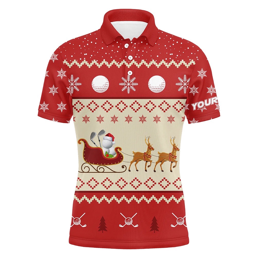 Reindeer Christmas Golf Men’s Polo Shirt Customized Red Winter Golf Shirts For Men Xmas Golf Gifts, Golf Polo Shirt, Golf Shirts