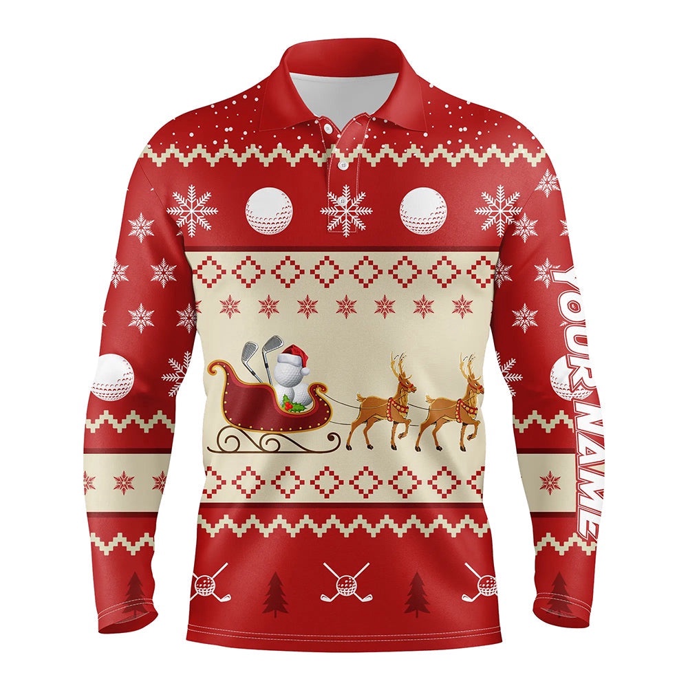 Reindeer Christmas Golf Men’s Polo Shirt Customized Red Winter Golf Shirts For Men Xmas Golf Gifts, Golf Polo Shirt, Golf Shirts