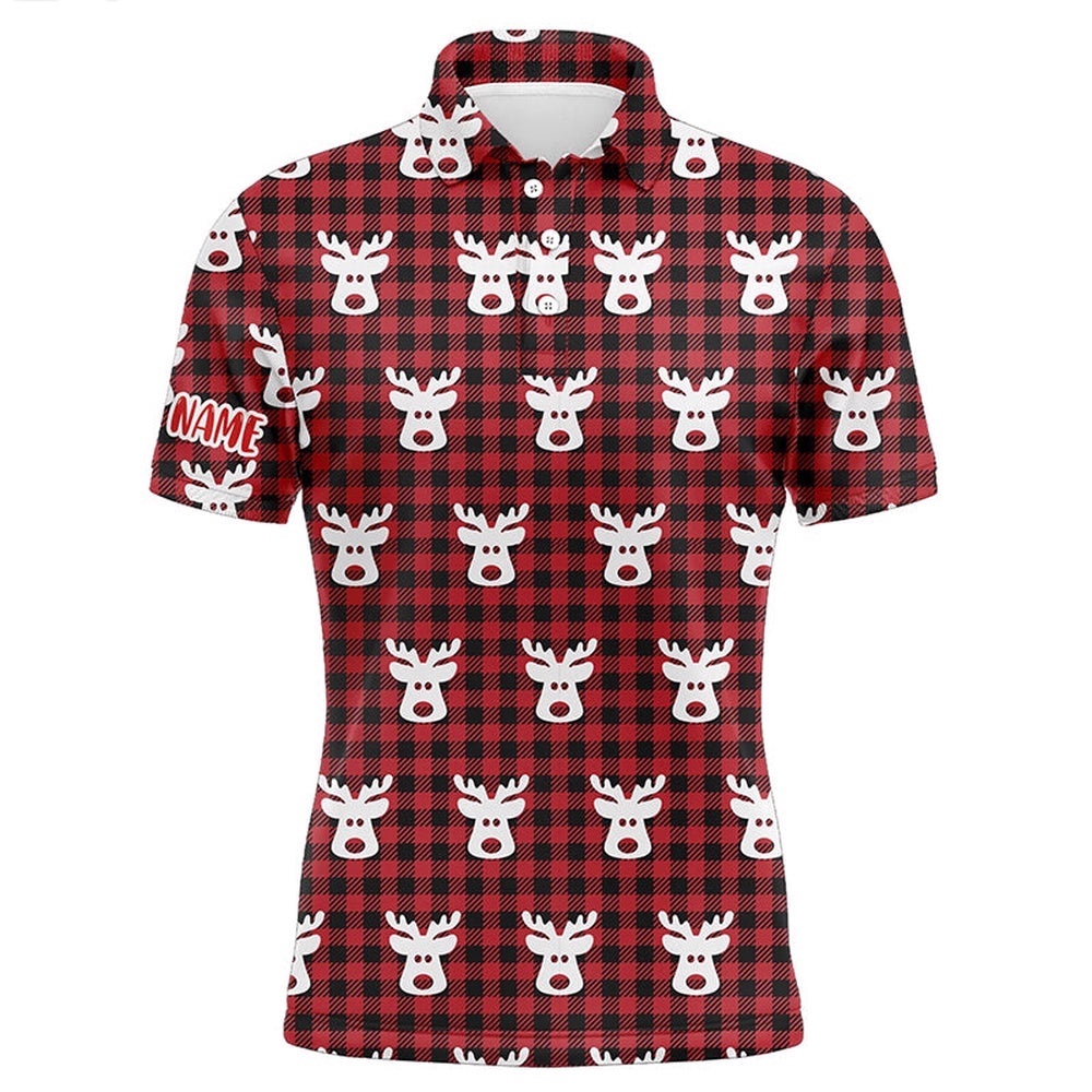 Reindeer Red Black Plaid Christmas Men’s Golf Polo Shirt Golf Shirts For Men Golfer Gifts, Golf Polo Shirt, Golf Shirts
