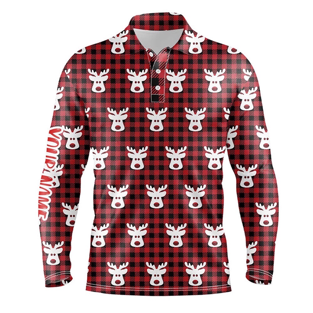 Reindeer Red Black Plaid Christmas Men’s Golf Polo Shirt Golf Shirts For Men Golfer Gifts, Golf Polo Shirt, Golf Shirts