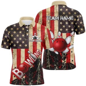 Retro American Flag Mens Bowling Polo Shirts&hellip;
