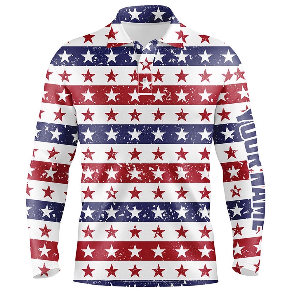 Retro American Flag Seamless Men’s Golf Polos Patriotic Usa Golf Tops For Men Golf Gifts, Golf Polo Shirt, Golf Shirts
