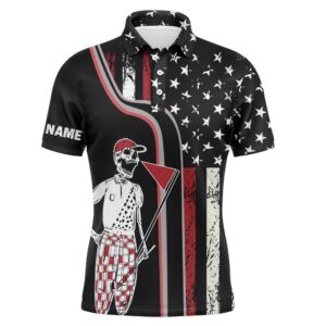 Retro American Flag Skull Golf Men’s Polo&hellip;