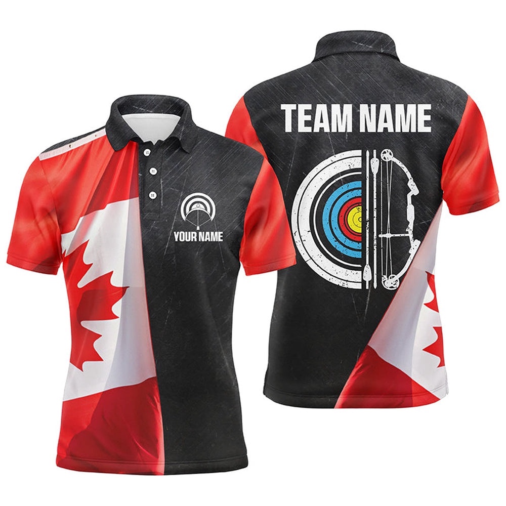 Retro Canada Flag Archery Shirts For Men Custom Patriotic Archery Jersey For Archer, Custom Archery Team Polo Shirt