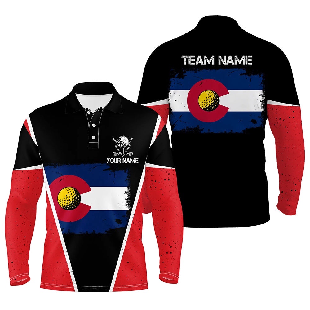 Retro Colorado Flag Black Men’s Golf Polo Shirts Custom Patriotic Golf Shirts For Men, Golf Polo Shirt, Golf Shirts