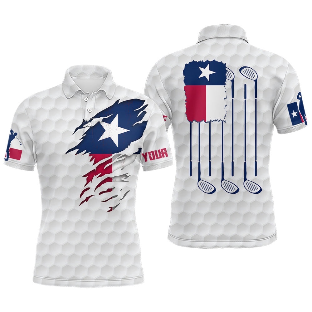 Retro Texas Flag White Golf Pattern Men’s Polo Shirt Patriotic Golf Shirts For Men Golf Gifts, Golf Polo Shirt, Golf Shirts