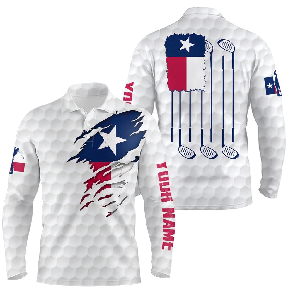 Retro Texas Flag White Golf Pattern Men’s Polo Shirt Patriotic Golf Shirts For Men Golf Gifts, Golf Polo Shirt, Golf Shirts