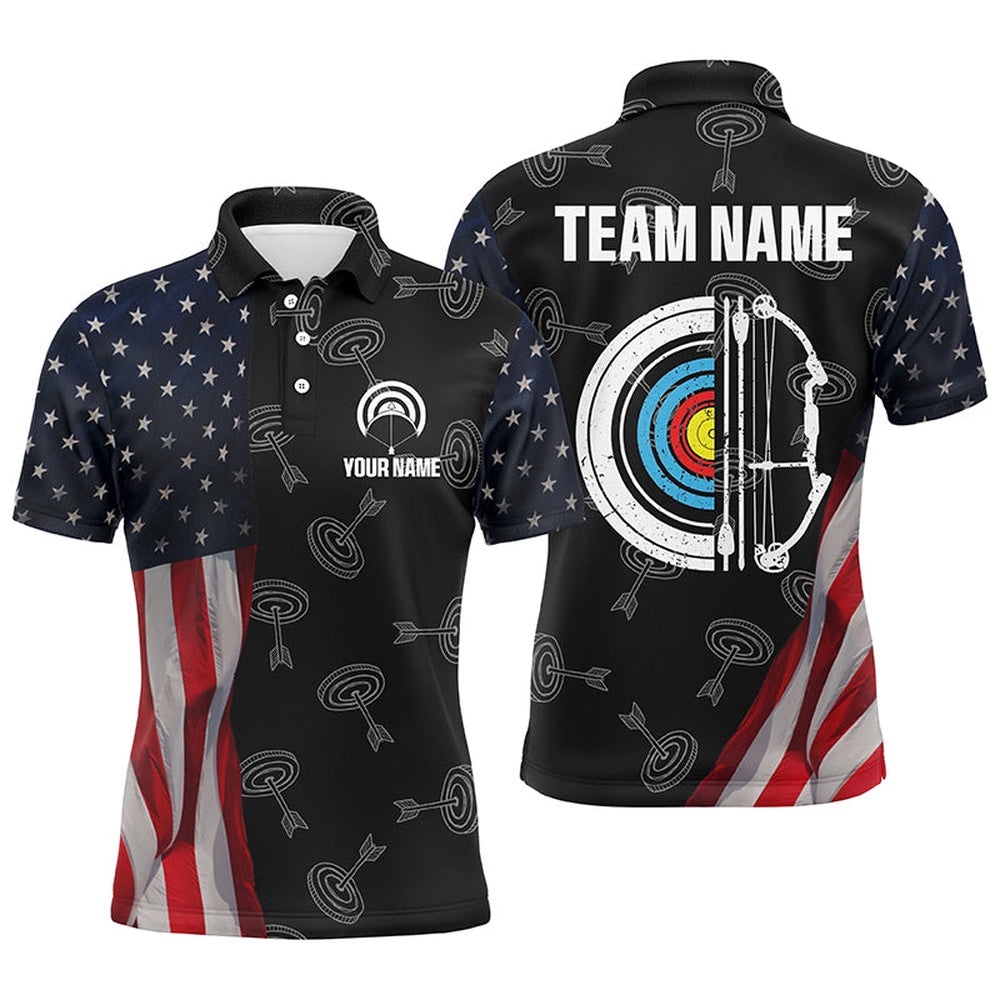 Retro US Flag Archery Shirts For Men Custom Patriotic Archery Jersey For Archer, Custom Archery Team Polo Shirt