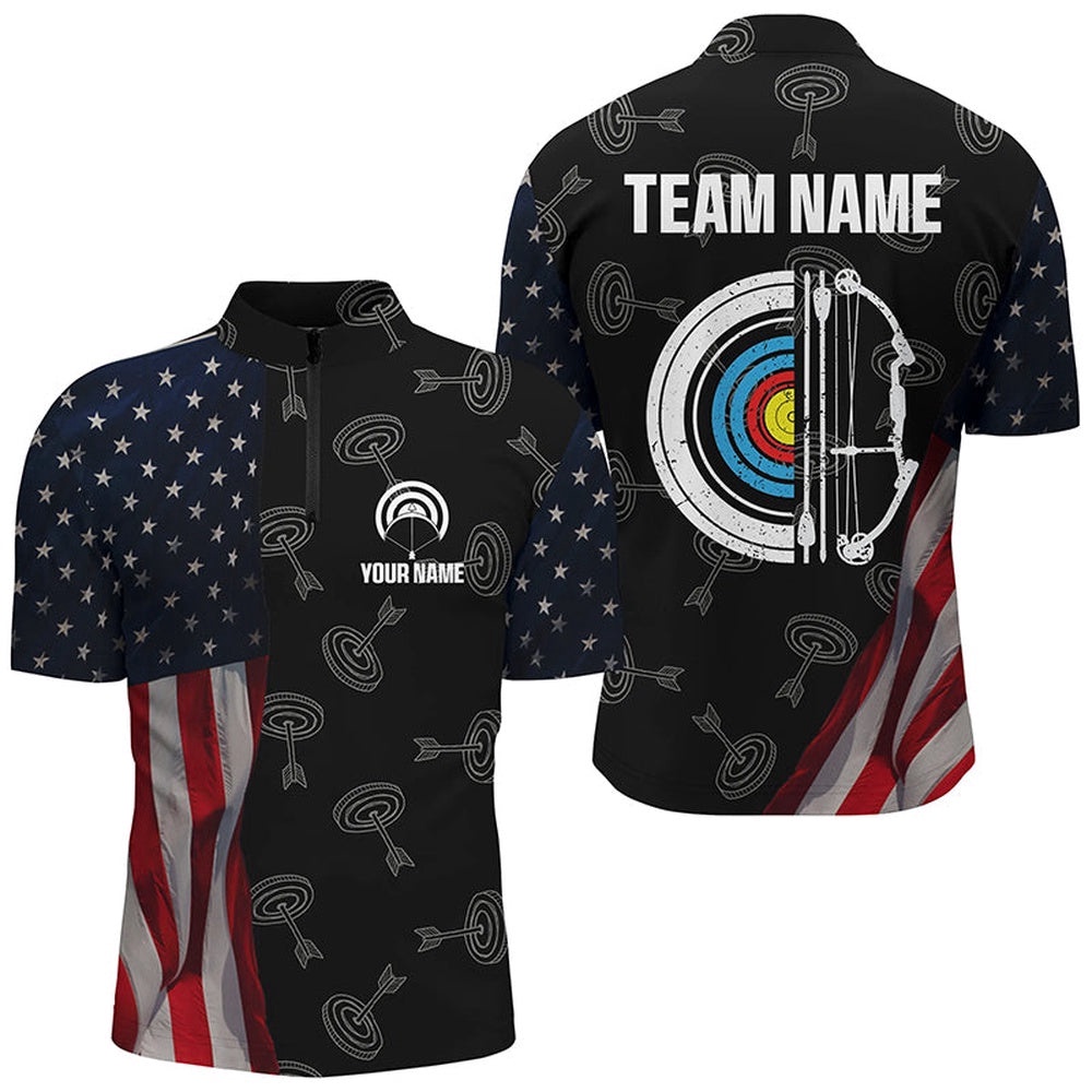 Retro US Flag Archery Shirts For Men Custom Patriotic Archery Jersey For Archer, Custom Archery Team Shirt