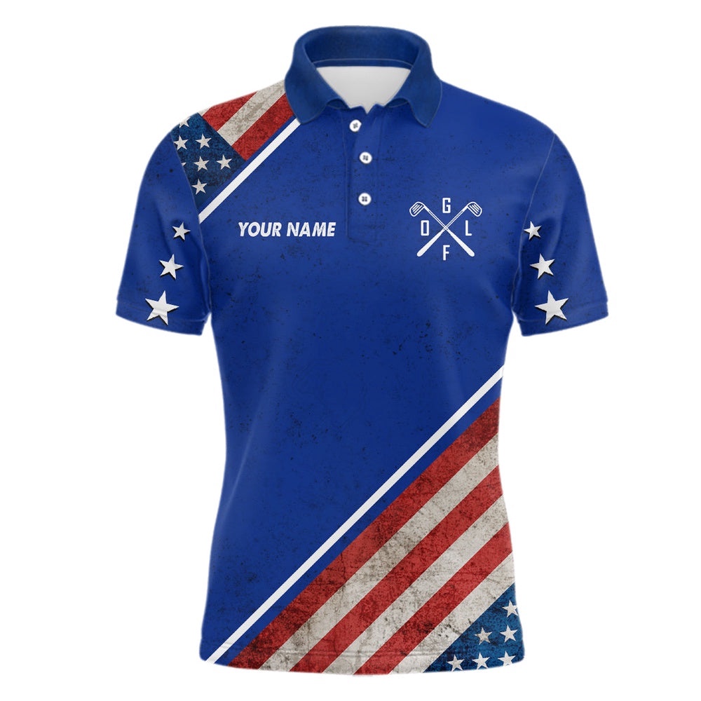 Retro Usa Flag Men’s Golf Polo Shirts Custom Patriotic Golf Shirts For Men Golfing Gifts, Golf Polo Shirt, Golf Shirts