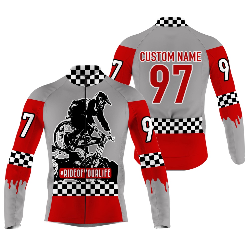 Ride Of Your Life Custom Mens Cycling Jersey Checkered Flag Shirt Off Road Racing Gear, Custom Mono Cycling Jersey