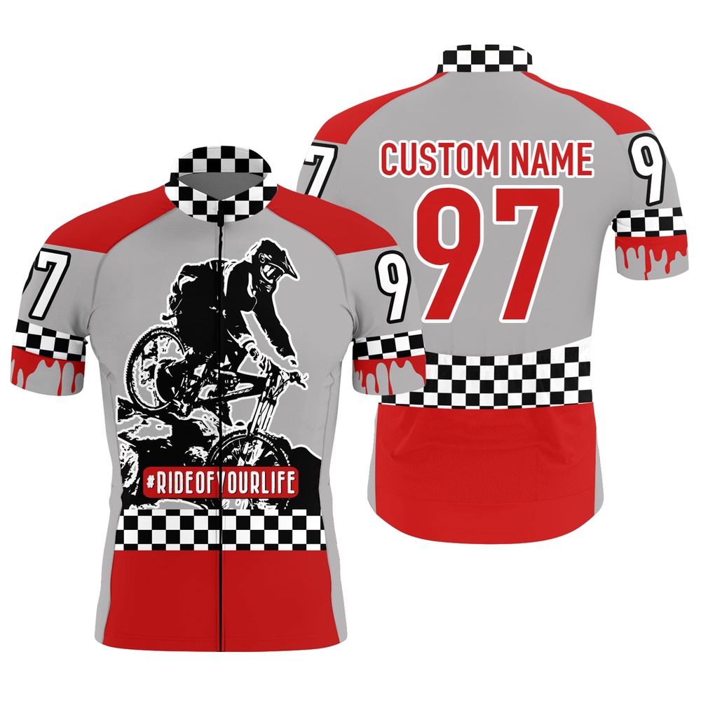 Ride Of Your Life Custom Mens Cycling Jersey Checkered Flag Shirt Off Road Racing Gear, Custom Mono Cycling Jersey