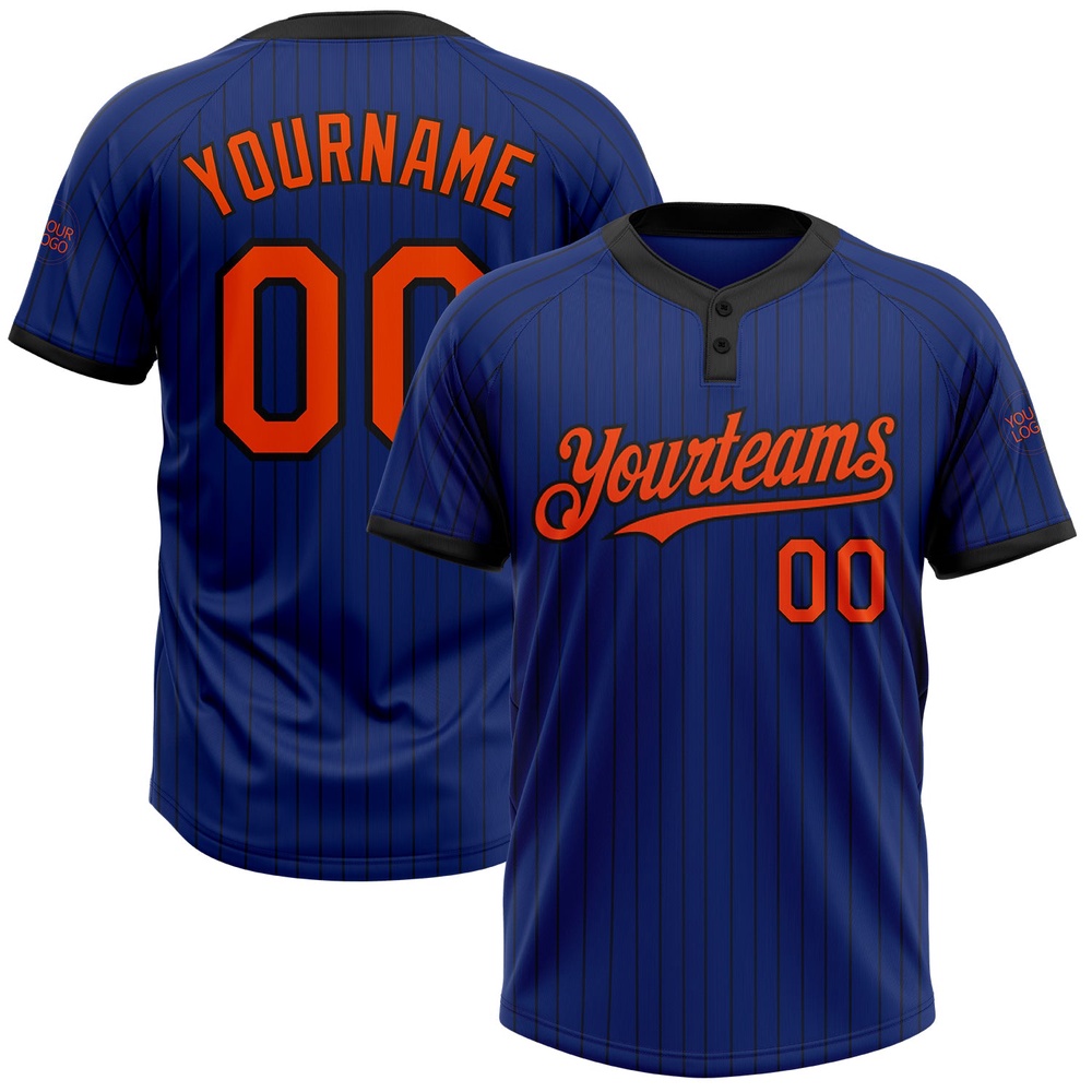Royal Black Pinstripe Orange Two Button Unisex Softball Jersey, Custom Team Softball Jersey