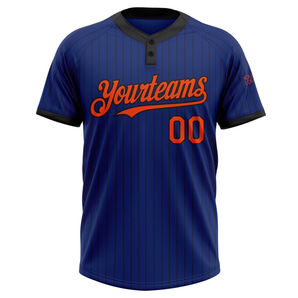 Royal Black Pinstripe Orange Two Button Unisex Softball Jersey, Custom Team Softball Jersey