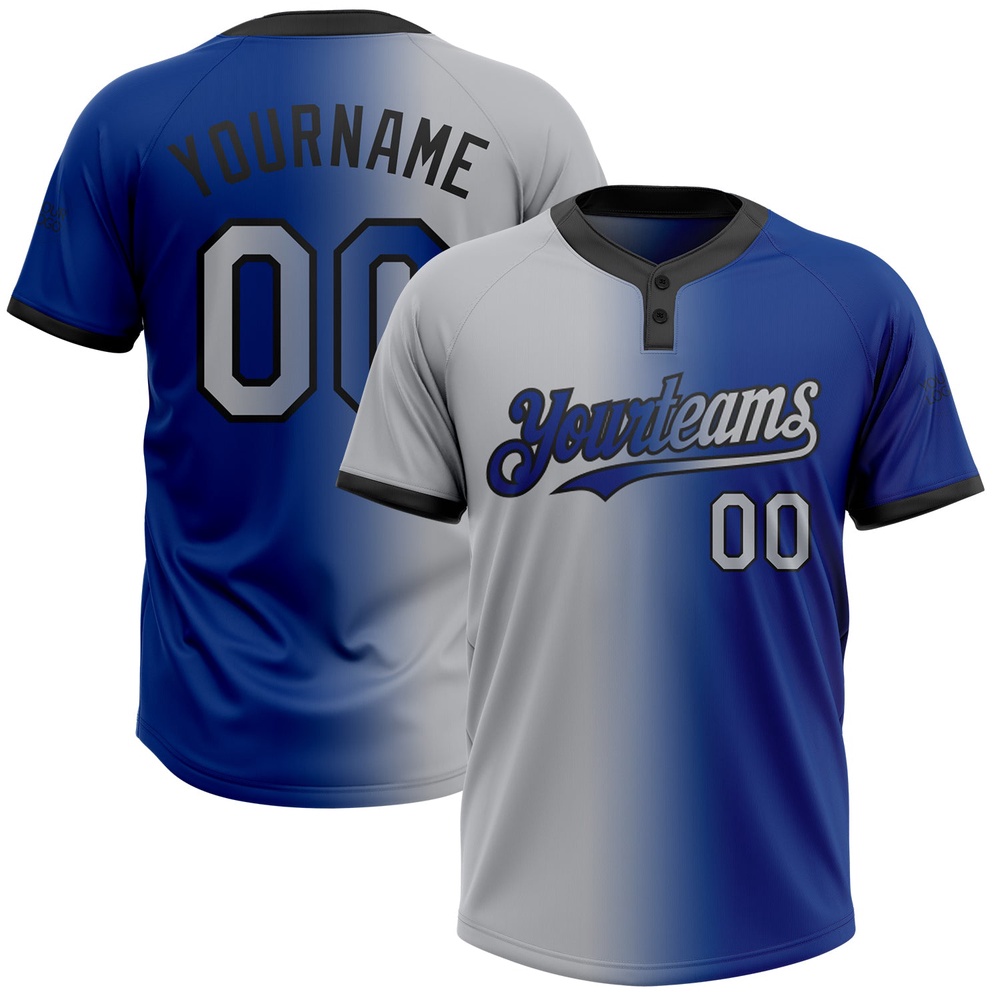 Royal Gray Black Gradient Fashion Two Button Unisex Softball Jersey, Custom Team Softball Jersey