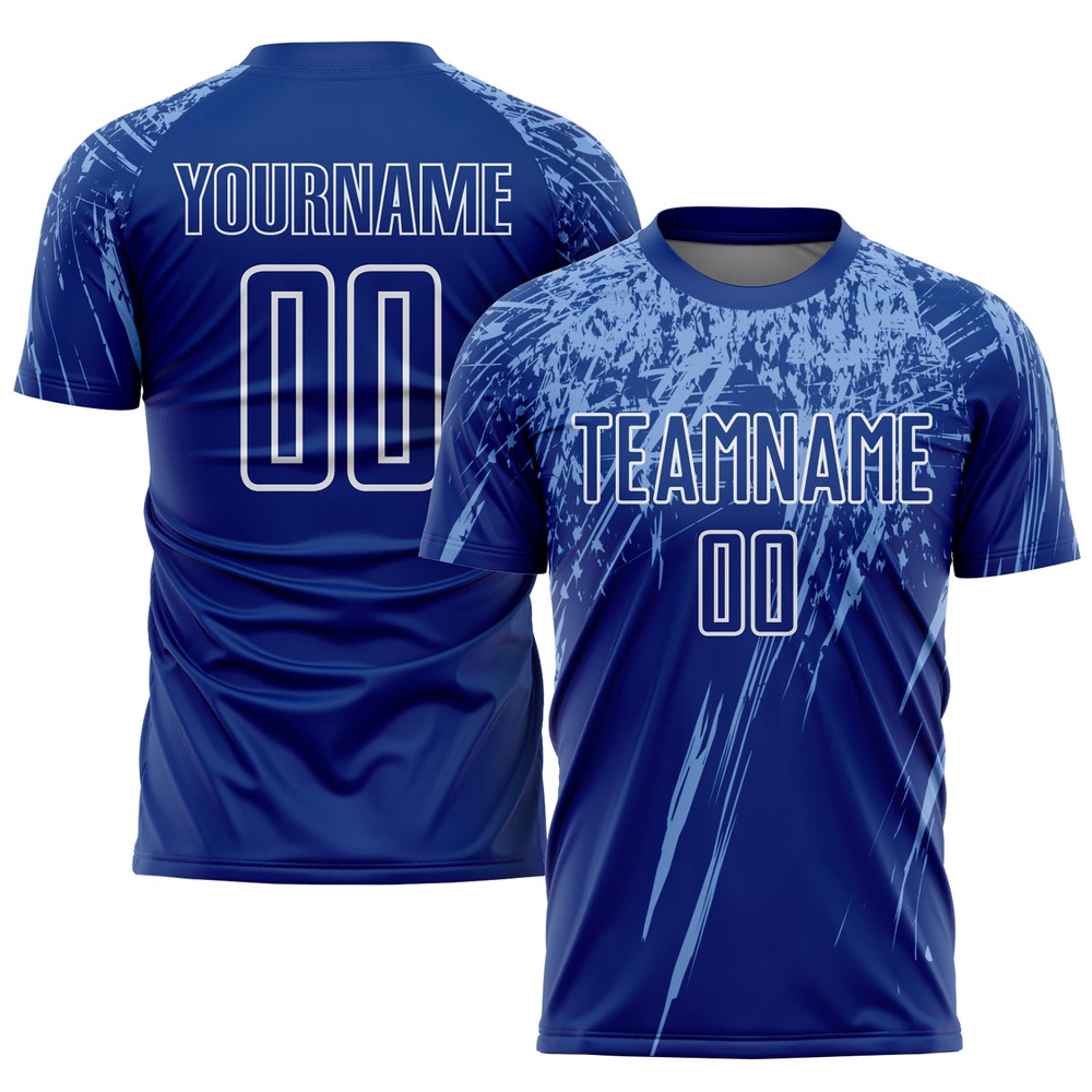 Royal Light Blue White Sublimation Soccer Uniform Jersey, Custom Team Soccer Jersey Shirt