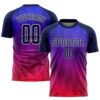 Royal Medium Pink White Lines Sublimation Soccer Uniform Jersey, Custom Team Soccer Jersey Shirt