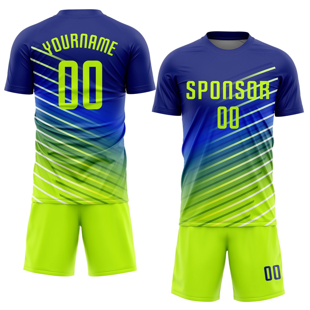 Royal Neon Green Sublimation Soccer Uniform Jersey, Custom Team Soccer Jersey Shirt