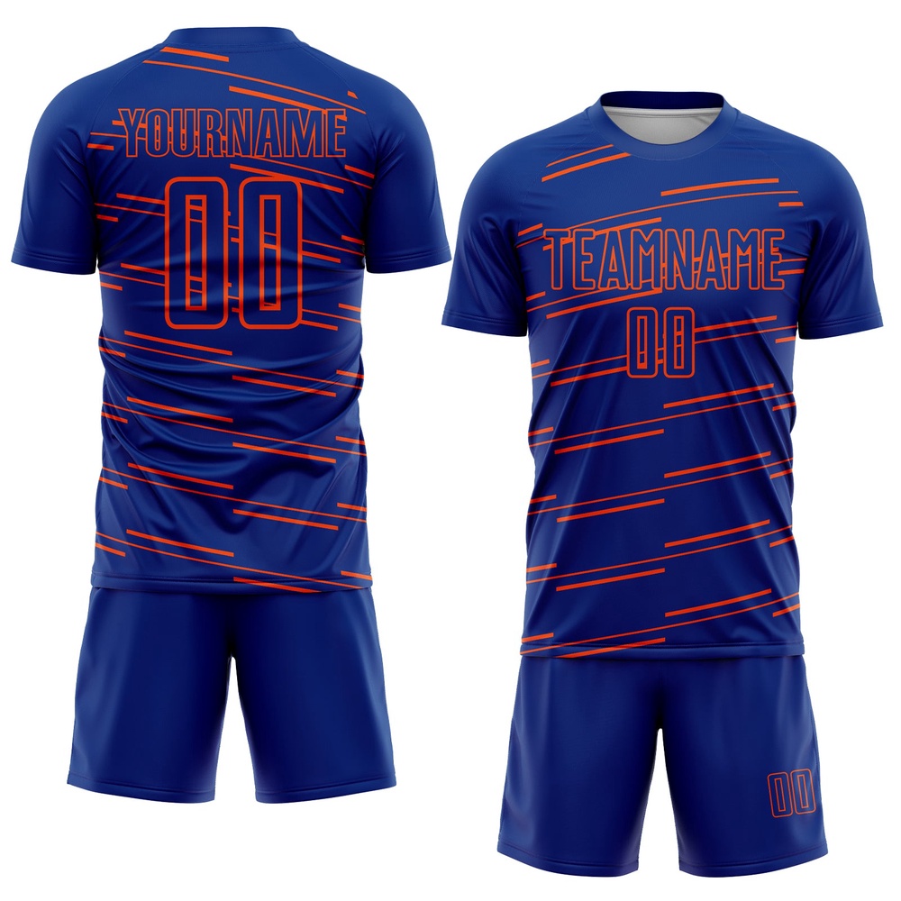 Royal Orange Lines Sublimation Soccer Uniform Jersey, Custom Team Soccer Jersey Shirt