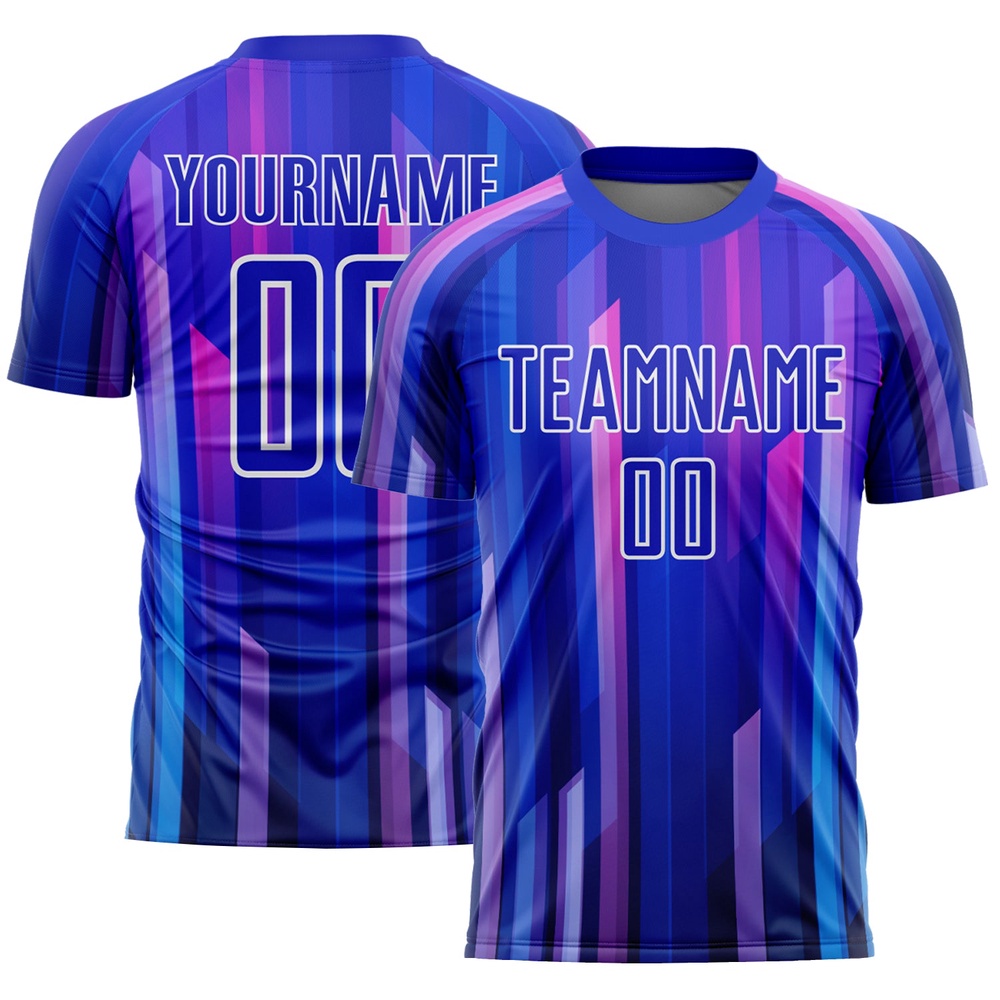 Royal Pink White Abstract Lines Sublimation Soccer Uniform Jersey, Custom Team Soccer Jersey Shirt