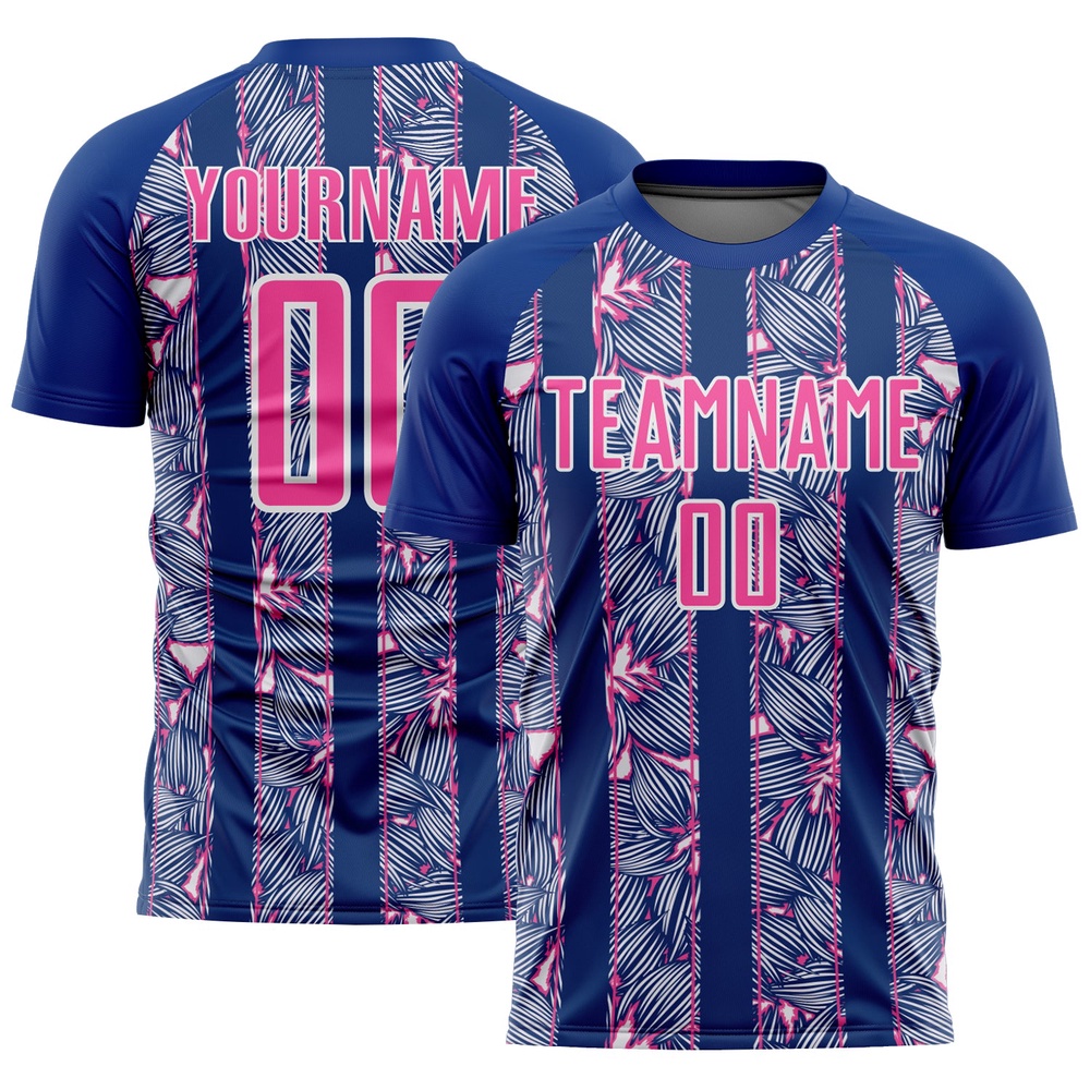 Royal Pink White Flowers Sublimation Soccer Uniform Jersey, Custom Team Soccer Jersey Shirt