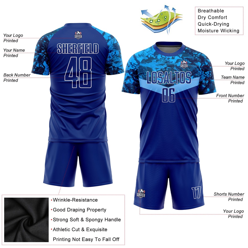 Royal Royal Light Blue Sublimation Soccer Uniform Jersey, Custom Team Soccer Jersey Shirt