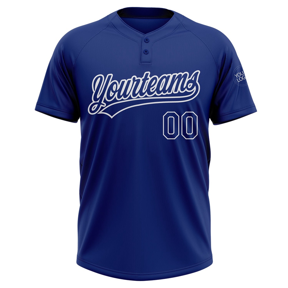 Royal Royal White Two Button Unisex Softball Jersey, Custom Team Softball Jersey