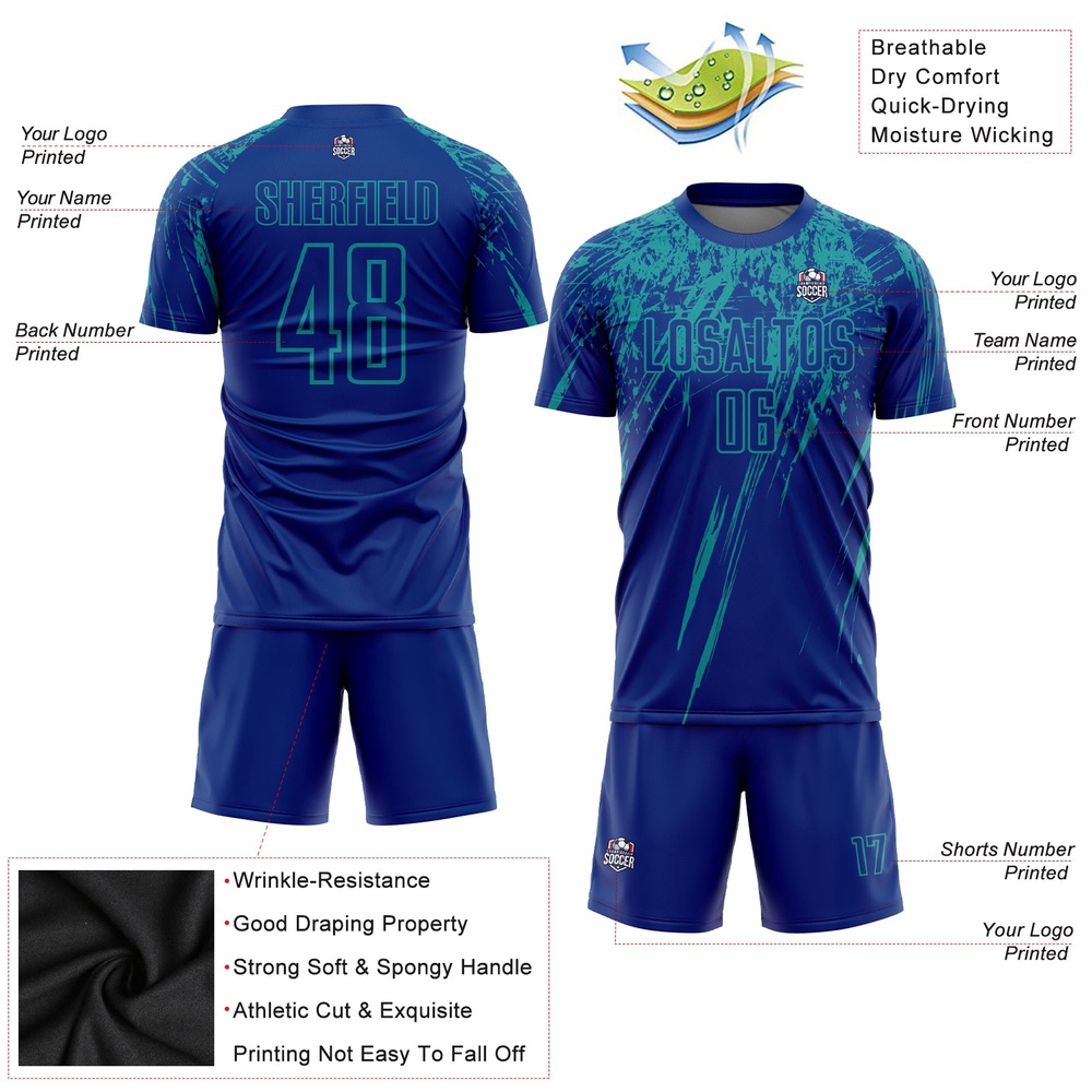 Royal Teal Sublimation Soccer Uniform Jersey, Custom Team Soccer Jersey Shirt