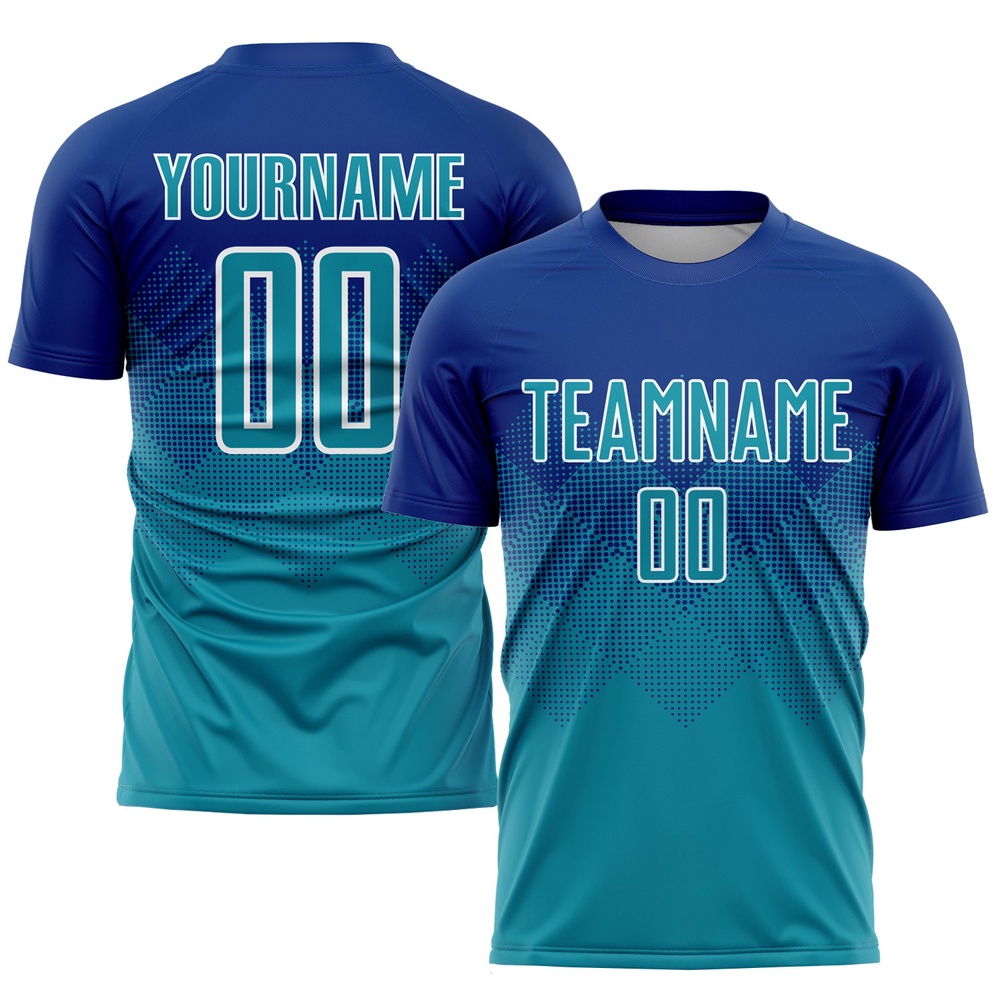 Royal Teal White Sublimation Soccer Uniform Jersey, Custom Team Soccer Jersey Shirt