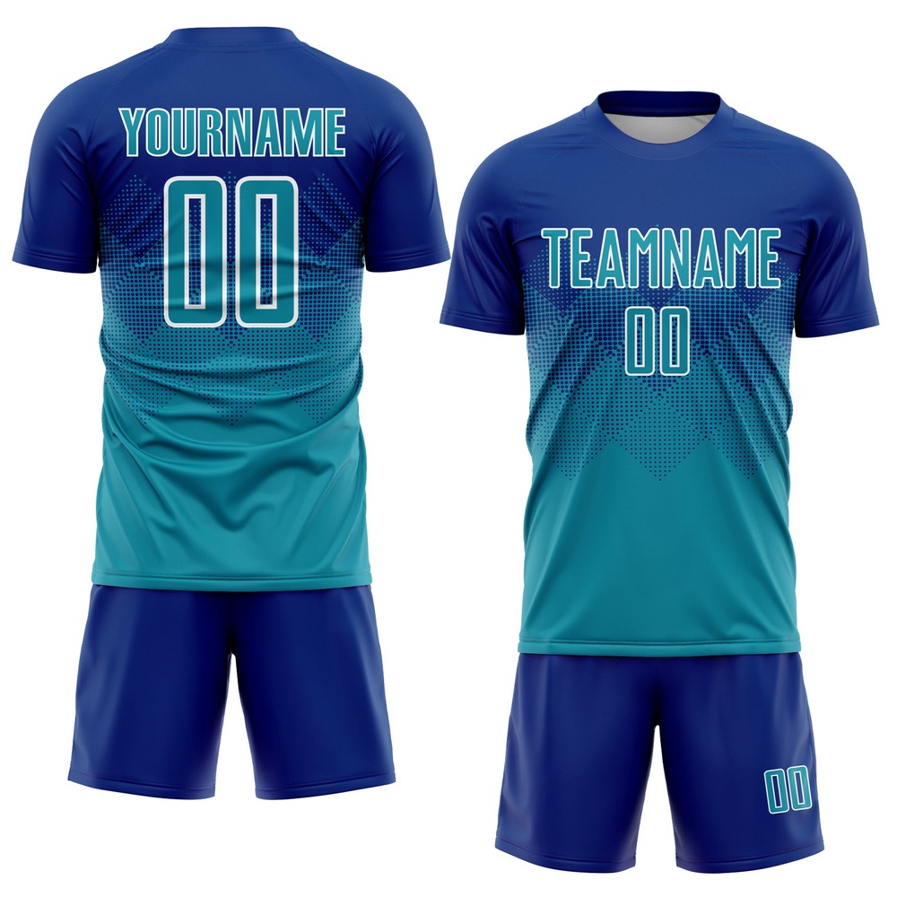 Royal Teal White Sublimation Soccer Uniform Jersey, Custom Team Soccer Jersey Shirt