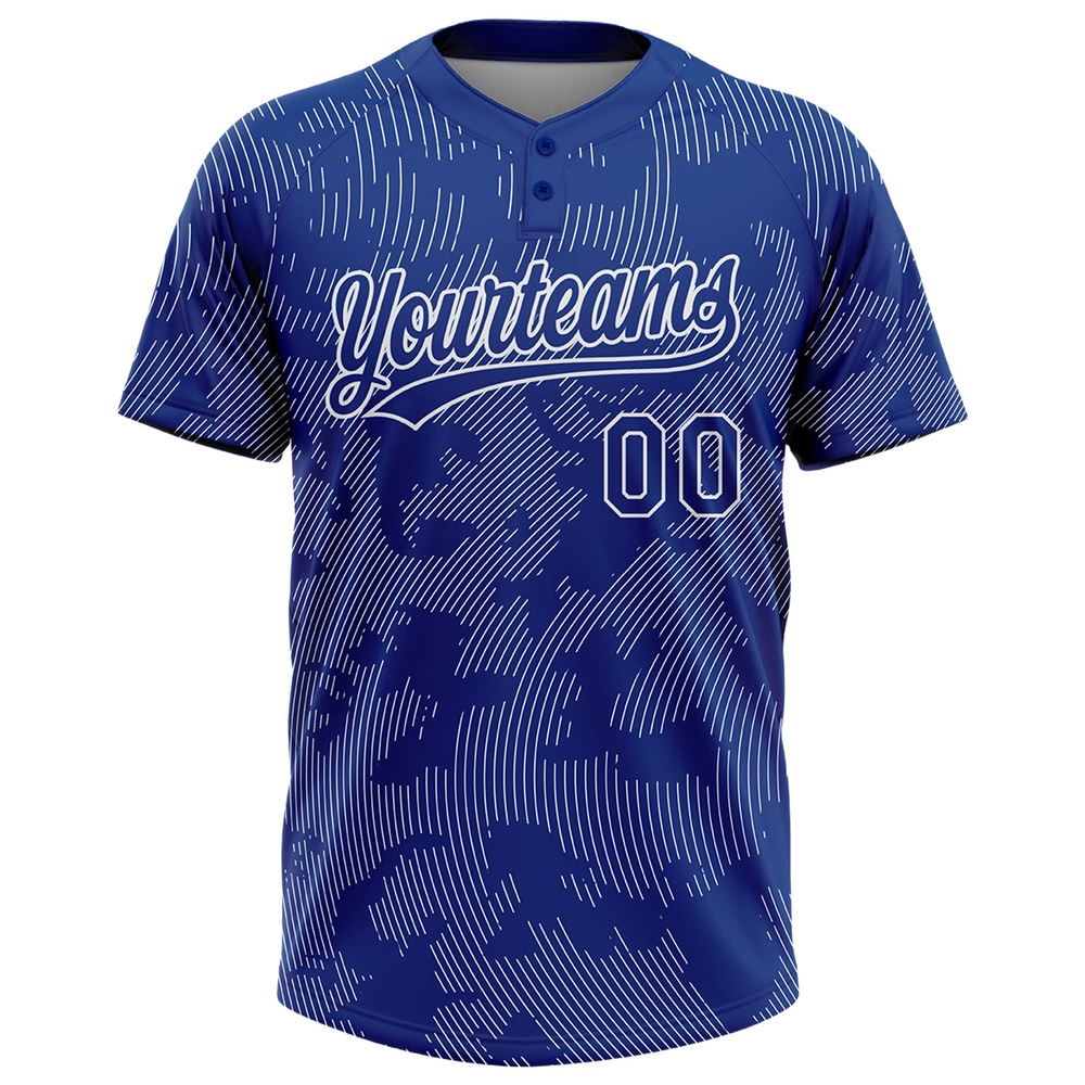 Royal White 3D Pattern Curve Lines Two Button Unisex Softball Jersey, Custom Team Softball Jersey