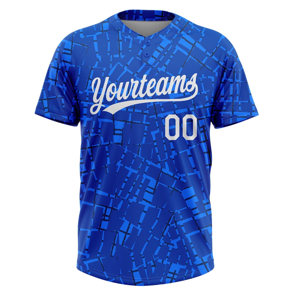 Royal White 3D Pattern Two Button Unisex Softball Jersey, Custom Team Softball Jersey