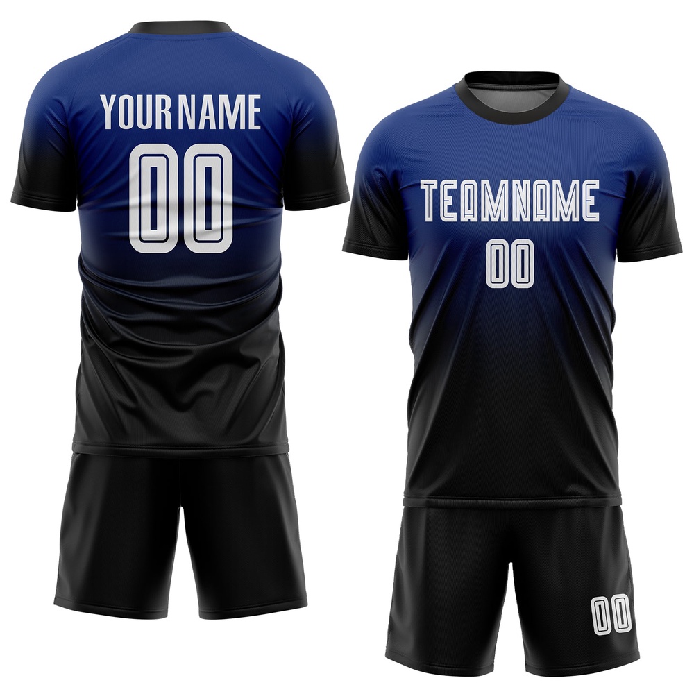 Royal White Black Sublimation Fade Fashion Soccer Uniform Jersey, Custom Team Soccer Jersey Shirt