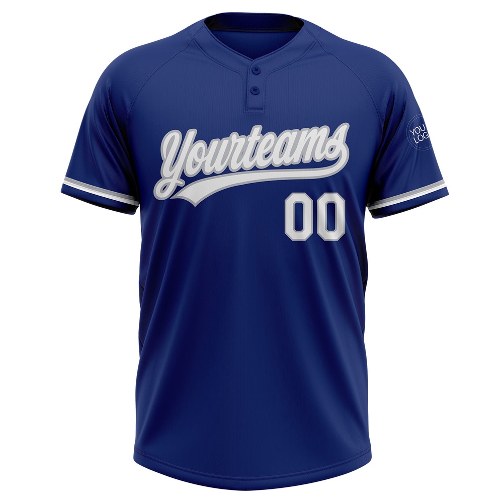 Royal White Gray Two Button Unisex Softball Jersey, Custom Team Softball Jersey