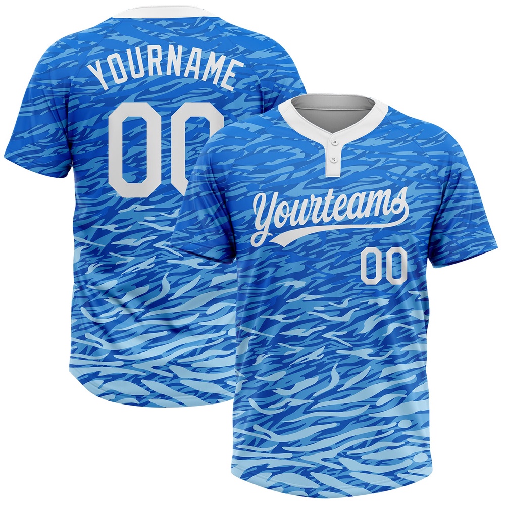 Royal White Light Blue 3D Pattern Two Button Unisex Softball Jersey, Custom Team Softball Jersey