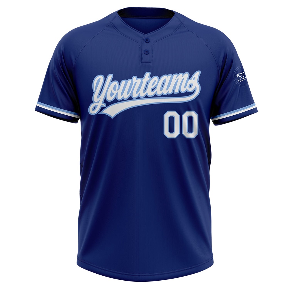 Royal White Light Blue Two Button Unisex Softball Jersey, Custom Team Softball Jersey