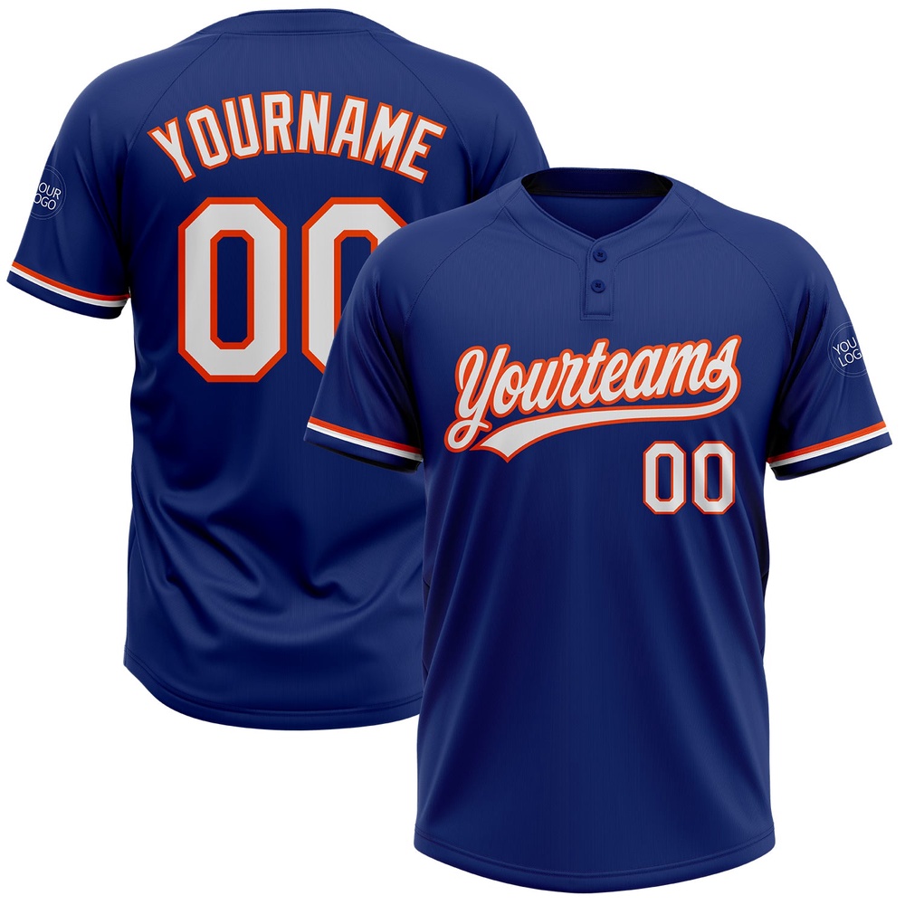 Royal White Orange Two Button Unisex Softball Jersey, Custom Team Softball Jersey